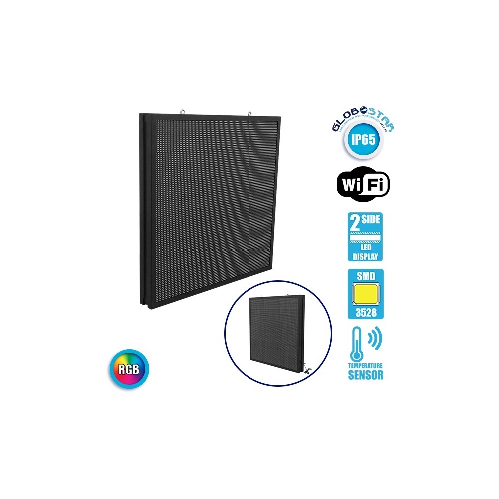 GLOBOSTAR® DISPLAY 90345 Κυλιόμενη Ψηφιακή Επιγραφή P10 Διπλής Όψης LED AC 220-240V Αδιάβροχο IP65 RGBW - WiFi Control μέσω FK APP - Αισθητήρας Θερμοκρασίας & Υγρασίας - Μ104 x Π12 x Υ104cm - 2 Χρόνια Εγγύηση